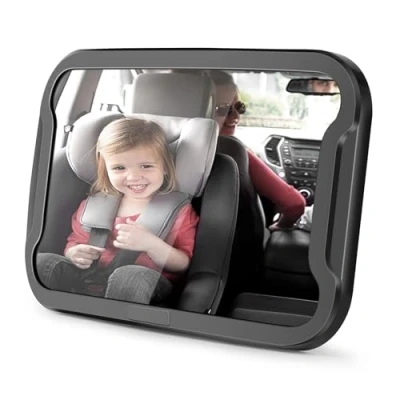 Image of Vinabo Baby Car Mirror, Anti dropout Mirror with 360 Adjustable Rotation, 100% Unbreakable to Fit All Rear Seats Essential Young Parents, Black