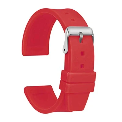 Image of ULLCHRO Silicone Watch Strap Replacement Rubber Band Waterproof Smooth Flexible Men Women 16mm, 18mm, 20mm, 22mm, 24mm, 26mm, 28mm Bracelet with Silver Buckle (28mm, Red)
