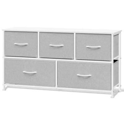 Image of WOLTU Bedroom Chest of Drawers with 5 2 Tiers in Fabric, Industrial Cabinet, Metal and Wood Frame, Taupe Grey + Cloud White