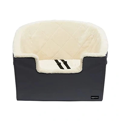 Image of Amazon Basics Dog Cat Seat, Pet Car Booster Bucket, Large, Grey, 45.7 x 55.8 40.6 cm