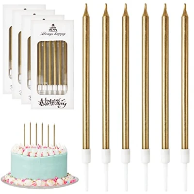 Image of DONQL Birthday Cake Candles 24PCS, Tall Candles, Long Thin Cupcake with Holders for Baby Shower Wedding Party Decoration (24Pcs Champagne)