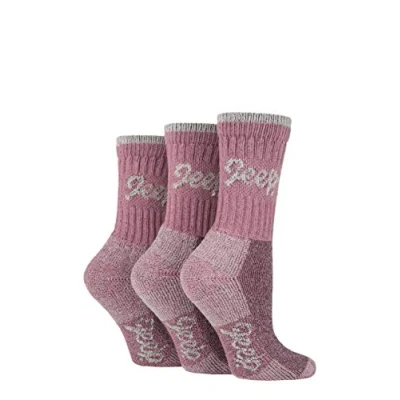 Image of TERRAIN JEEP 3 Pairs Cotton Walking Hiking Socks for Ladies Padded Breathable Anti Blister Athletic Outdoor Performance Trekking Crew Women Pink / Cream 4 7