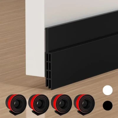 Image of EXTSUD 4 Pack Adhesive Under Door Sweep Weather Stripping Soundproof Rubber Bottom Seal Strip Draft Stopper Draught Excluder, 39&quot; Length x 2&quot; Width