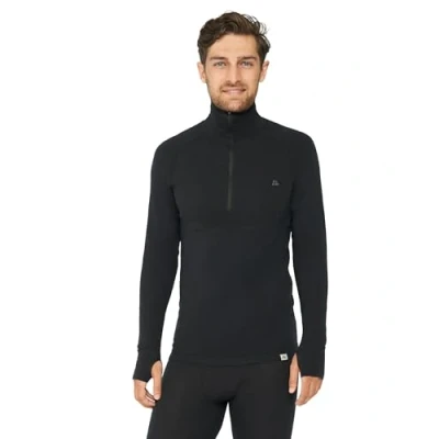 Image of DANISH ENDURANCE Base Layers Men, Long Sleeve Top, Merino Wool, Thermals Warm Winter Thermal Underwear, with or Without a Zipper, Black Halfzip, L