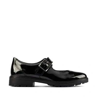 Image of Clarks Loxham Walk Youth Leather Shoes in Black Patent Wide Fit Size 4