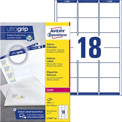 Image of Avery Zweckform L7161 100 Labels QuickPeel 63.5x46.6 mm Sheets