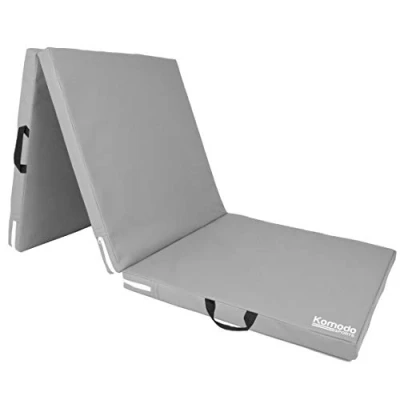 Image of Komodo Tri Folding Yoga Mat PVC Leather 6ft 5cm Thick Padded Floor Mats (Grey)