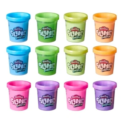 Image of Hasbro Play Doh Slime Super Stretch Multipack of 12 Assorted Colours for Children 3 Years and Up, Pre made, Non Toxic F1808 Multicolor Amazon Exclusive