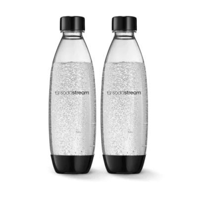 Image of SodaStream 1 Litre Slim Reusable Dishwasher Safe Water Bottles Pack of 2 for Spirit, Terra, Art and Source Sparkling Makers Flavours 2x Water, Black