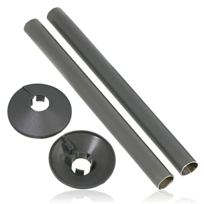 Image of SPARES2GO Radiator Pipe Covers Shroud Collars Sleeve Anthracite Grey 15mm x 200mm