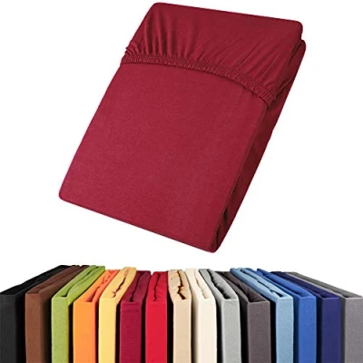 Image of Viana aqua textile fitted cotton sheet, Cotton, bordeaux red, 140x200 bis 160x200 cm
