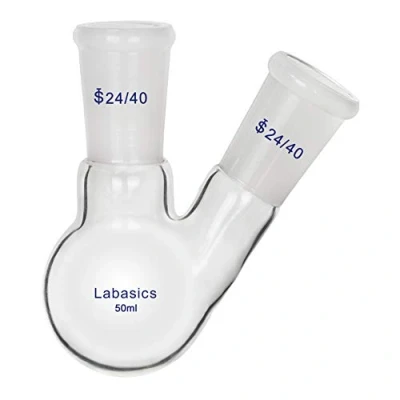 Image of Labasics Glass 50ml 2 Neck Round Bottom Flask RBF, with 24/40 Center and Side Standard Taper Outer Joint,