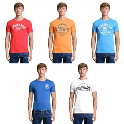 Image of Crosshatch Mens Weymouth 5 Pack Graphic Tees Crew Neck Soft Cotton Assorted Designs Short Sleeve Designer Multipack XL
