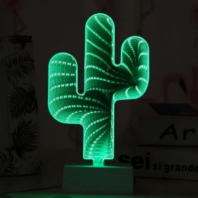 Image of xiao 3D Mirror Night Light, Infinity Tunnel Light,LED Light ，Light Desktop Lamp Party Home Deco (Cactus)