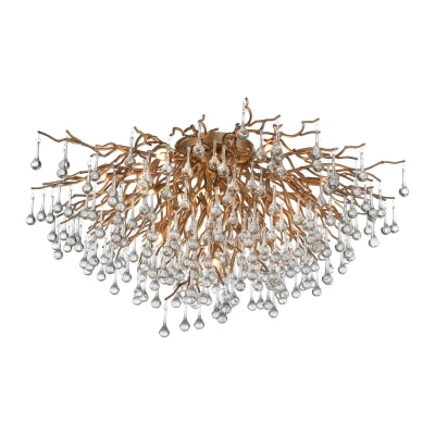 Image of Icicle Chandelier Glass Drops Ceiling Light Antique Brass 14x G9
