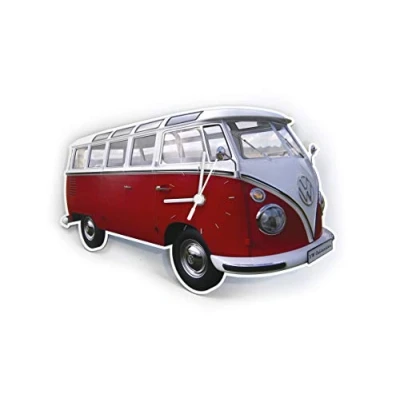Image of BRISA VW Collection Volkswagen Wall Workshop Clock Timepiece in T1 Bus Campervan Design (Classic Bus/Red)