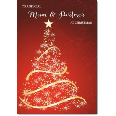 Image of doodlecards Mum and Partner Christmas Card Red Abstract Tree Medium Size for &amp; with Plain Envelope