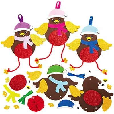 Image of Baker Ross Christmas Robin Mix and Match Decoration Pack of 8, Kids Make Your Own Decoration, Bauble Arts Crafts (AX345)