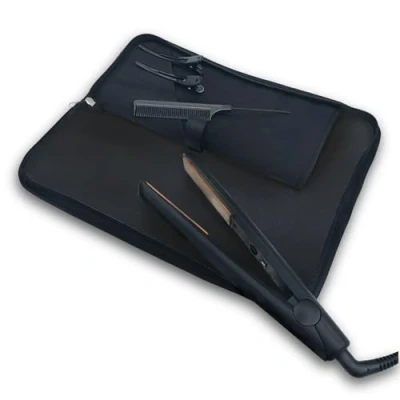 Image of Hair Straightener Felt Heat Mat &amp; Pouch by j&amp;m Resistant Fits ghd, BaByliss Larger Straighteners Zip Up All in One Compact Travel Case