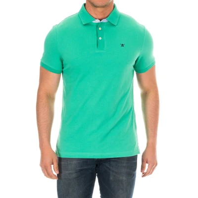 Image of Hackett London Mens short sleeved polo shirt with lapel collar HM561798 Green Cotton Size X Small