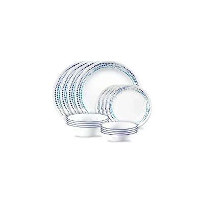 Image of Corelle Ocean Blues 16pc, Service for 4, Dinnerware Set, 8 Plates Bowls, Chip &amp; Break Resistant, Dinner and Corelleware Plates, White