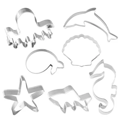 Image of Sea Themed Cookie Cutter Set, Ocean Animal Shape Molds Biscuit Fondant Cutters DIY Baking Tools for Kids Shark, Whale, Dolphin, Octopus, Seahorse, Starfish, Seashell 7PCS