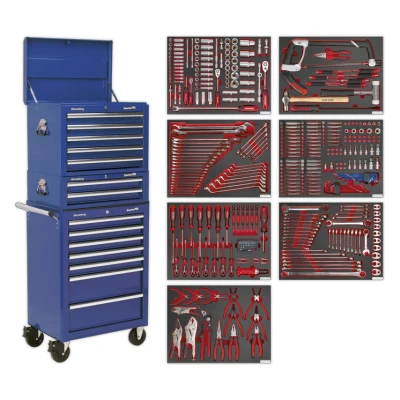 Image of Sealey Superline Pro Tool Chest Combination 14 Drawer with Ball Bearing Slides Blue &amp; 446pc Kit