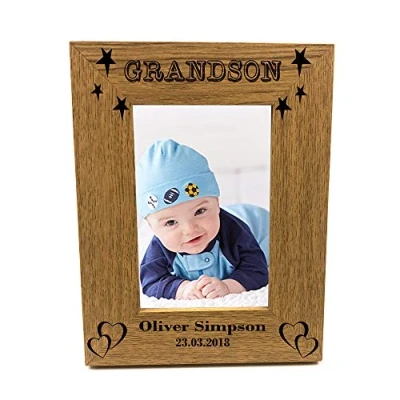 Image of ukgiftstoreonline Personalised Grandson Portrait Wooden Photo Frame Gift (5 x 7 Inches)
