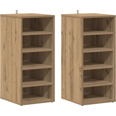 Image of vidaXL 2 Piece Shoe Cabinets/Storage with Shelves Artisan Oak, Engineered Wood, 32x35x70 cm, Modern Cupboard for Entryway/Living Room