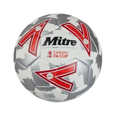 Image of Mitre Unisex Training FA Cup Football High Performance Ball Extra Durable Design, Ball, White/Silver/Red, 4