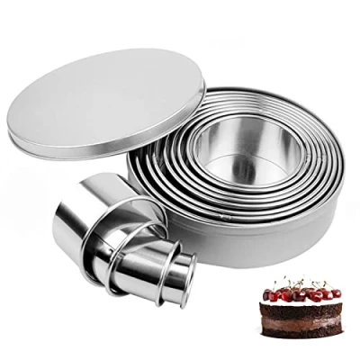 Image of Round Biscuit Cutters, 12PCS Pastry Cutter Baking Stainless Steel Circle Cookie Ring Scone Storage Tin Set for Dough Donut Fondant DIY Cake Decoration