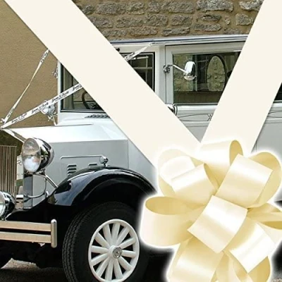 Image of Wedding Car Kit IVORY 3x Large 50mm Poly Pull Bows &amp; 6 Metres 2&quot; Ribbon