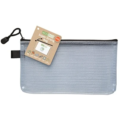 Image of eco Small DL 95% Recycled Super Strong Bag, Waterproof Mesh Tuff Reinforced Black Zip Closure, Black/Clear