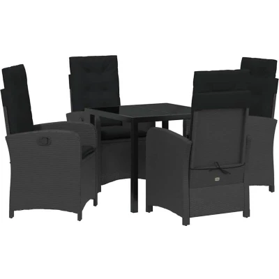 Image of vidaXL 5 Piece Garden Dining Set with Cushions Black Poly Rattan