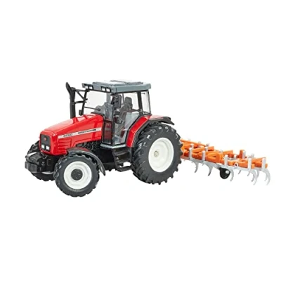 Image of Britians Hertitage Tractor Playset Toy, Massey Ferguson 6S.180 with Classic Fold Cultivator, Compatible 1:32 Scale Farm Toys, Suitable for Collectors &amp; Children from 3 Years