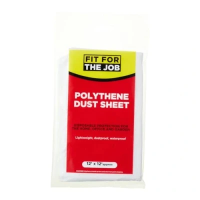 Image of Fit for The Job 12ft x (3.6m 3.6m) Polythene Dust Sheet Drop Cloth, Dustproof &amp; Waterproof Ideal Covering Protecting Floors Furniture from Spills Splashes When Painting Decorating