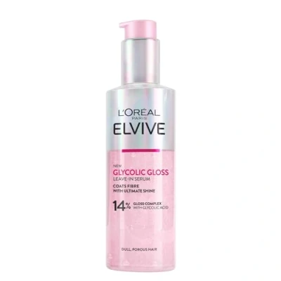 Image of L&#039;Oreal Paris Elvive Glycolic Gloss Leave In Serum, With Complex and Acid, Fills Seals Hair Fibres, for Long lasting Smooth &amp; Shiny Hair, Ideal Dull 150ml