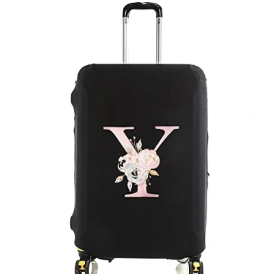 Image of initial letter Printed Design Travel Trolley Case Cover Protector Washable Suitcase Luggage Storage Covers for 18 28 inch (M (22 25 Luggage), Pink Flower Y)