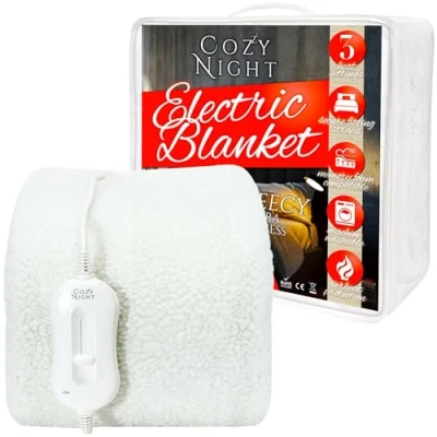 Image of Cozy Night Electric Blanket Heated Single Size with 3 Heat Settings Quick Fit Underblanket, Fleece Material, Machine Washable, Overheat Protection, W90 x L192cm