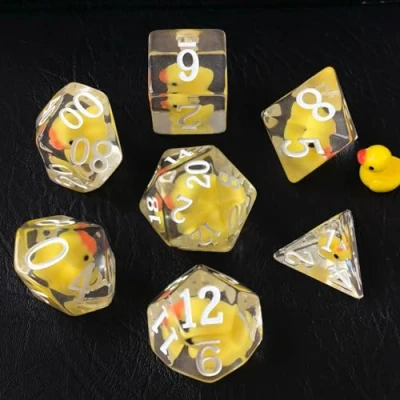 Image of Bescon Oversized YellowDuck RPG Dice set of 7, Novelty Jumbo Yellow Duck Polyhedral DND Game