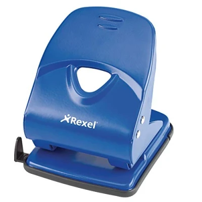 Image of Rexel Value 240 2 Hole Punch, 40 Sheet Capacity, Adjustable Guide Bar, Metal, Blue, 2103654