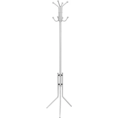Image of vidaXL White Metal Coat Stand Freestanding Hat Rack with Ball Hooks for Hallways/Bedrooms, 41x41x179 cm, Triangular Stable Base