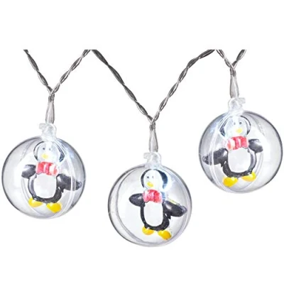 Image of WeRChristmas Bauble LED String Lights with Penguins, Multi Colour, 5cm