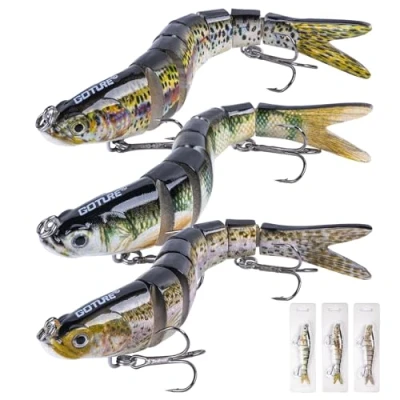 Image of Goture 3 Pcs Bass Fishing Lures, Lifelike Jointed Swimbait for Trout Walleye Crappie Pike, Slow Sinking Segment Swimming Bait Lures Freshwater and Saltwater, 5.3 Inches 0.88 Oz