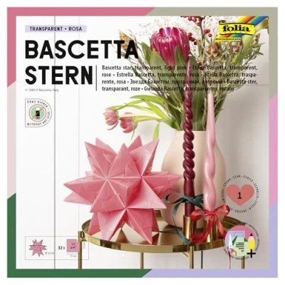 Image of folia Bascetta Set, Tracing Paper, 15 x cm, 115 g/m², 32 Sheets, Diameter Star Approx. 20 Includes Craft Instructions (English Language not , Pink