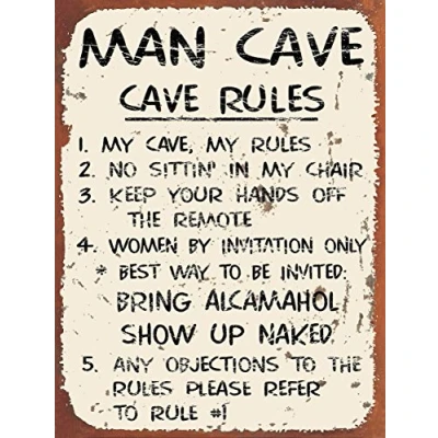 Image of man cave RULES RETRO METAL TIN WALL PLAQUE SIGN NOVELTY GIFT Home bar shed (150MM X 200MM (6&quot; 8&quot;)