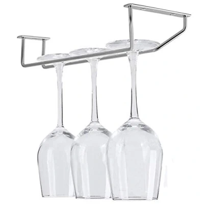 Image of Wine Glass Rack, Bebester 11 Inch Holder Stainless Steel Hanger Air Drying System Holds Any Type of Stemware Glassware Glasses and Flutes