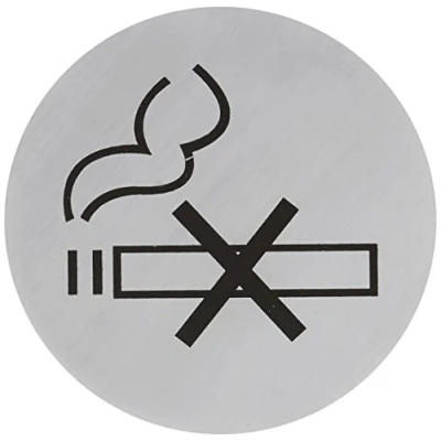 Image of Stalwart U052 No Smoking Door Sign, Stainless Steel, Self Adhesive, 7.5 cm Diameter