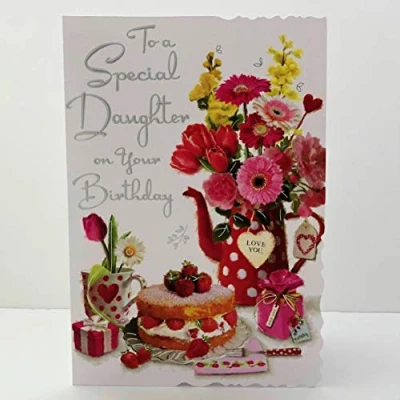 Image of Jonny Javelin to A Special Daughter On Your Birthday Card Flowers &amp; Strawberry Cake