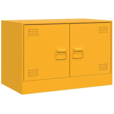 Image of vidaXL Mustard Yellow Steel TV Cabinet Stand Storage Unit with Shelves/Drawers, Modern Entertainment Center, Supports 51 76 cm TVs